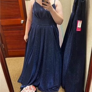 B Darlin Navy Blue Glitter Prom Dress